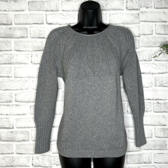 Chaps Gray Sparkle Knit Sweater Size Medium Cozy & Thick - Picture 1 of 9